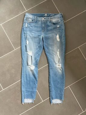 7 For All Mankind Light Blue Distressed Skinny Jeans